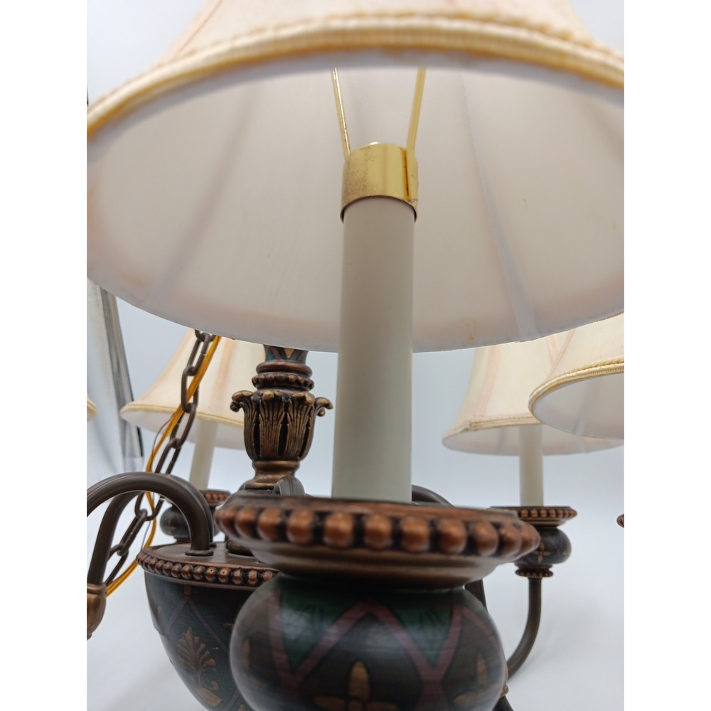 Set Of 6 VTG Chandalier Lamp Shades Cloth Yellow Off White - Picture 2 of 7